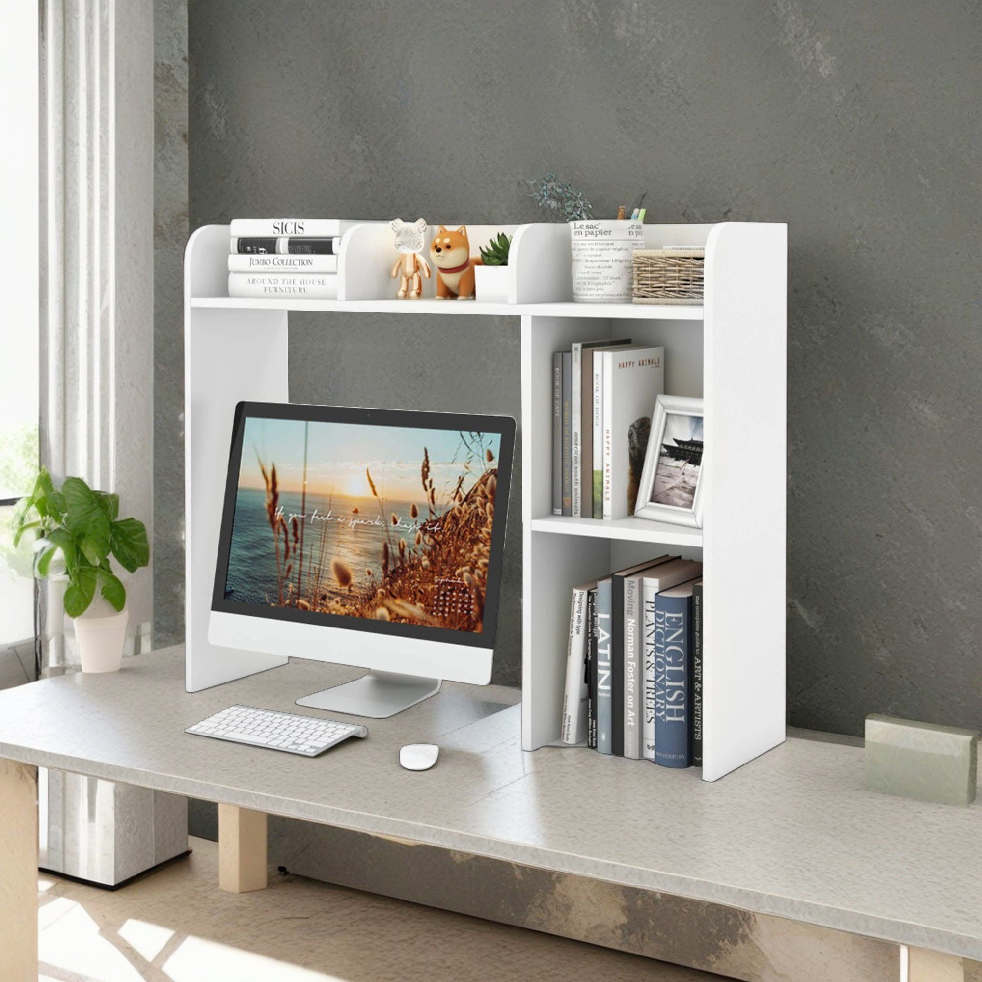 Finihen 3-Tier Multipurpose Desk Bookshelf with 4 Shelves, Freestanding Display Shelf, White Finihen 3-Tier Multipurpose Desk Bookshelf with 4 Shelves, Freestanding Display Shelf, White