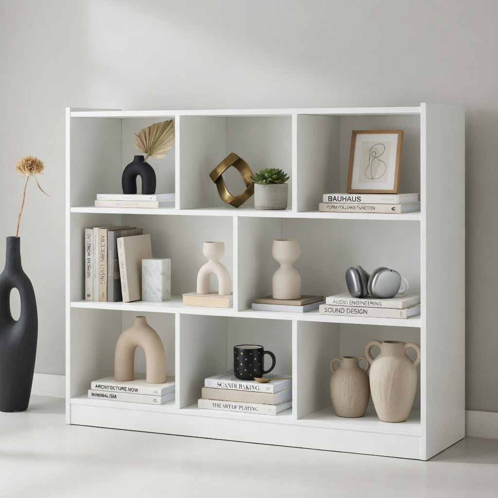 Demi Bonn 3-Tier Open Bookcase, 8-Cube Floor Standing Storage Shelves Display Cabinet, Free-standing Bookshelf, White
