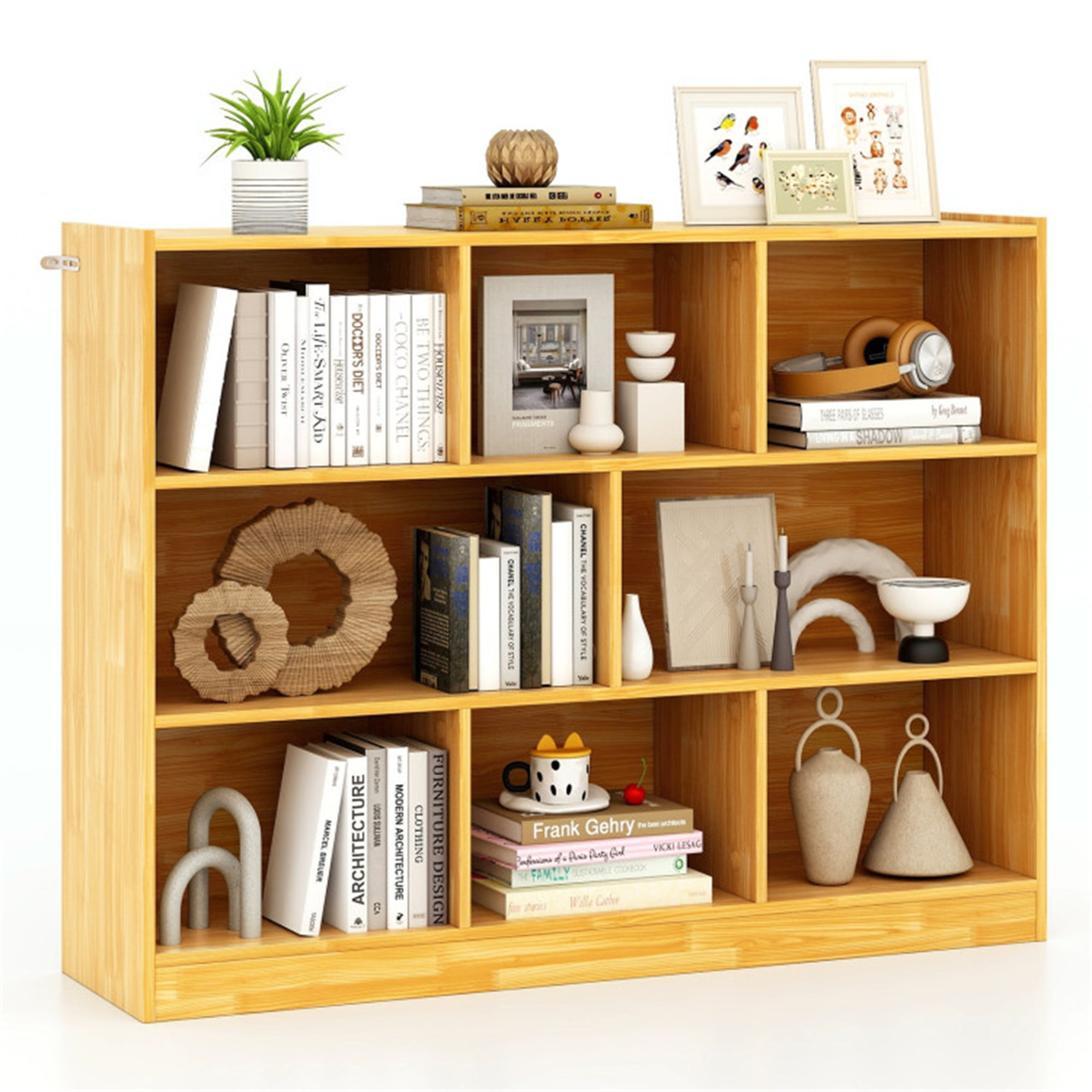 Finihen 3-Tier Open Bookcase, 8-Cube Floor Standing Storage Shelves Display Cabinet, Free-standing Bookshelf, Yellow Finihen 3-Tier Open Bookcase, 8-Cube Floor Standing Storage Shelves Display Cabinet, Free-standing Bookshelf, Yellow