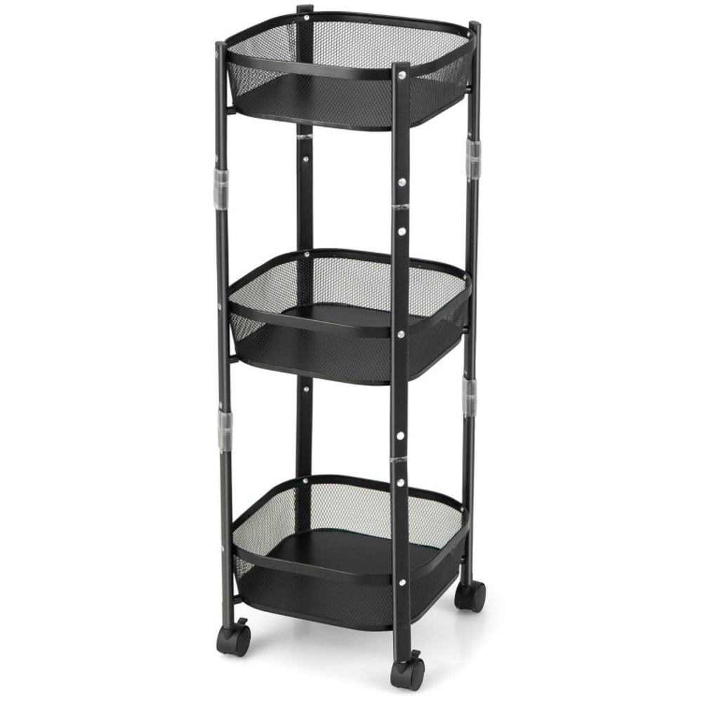Finihen 3-Tier Rotating 1-Second folding Storage Rack Cart Metal Organizer with 4 Universal Casters, Square Finihen 3-Tier Rotating 1-Second folding Storage Rack Cart Metal Organizer with 4 Universal Casters, Square
