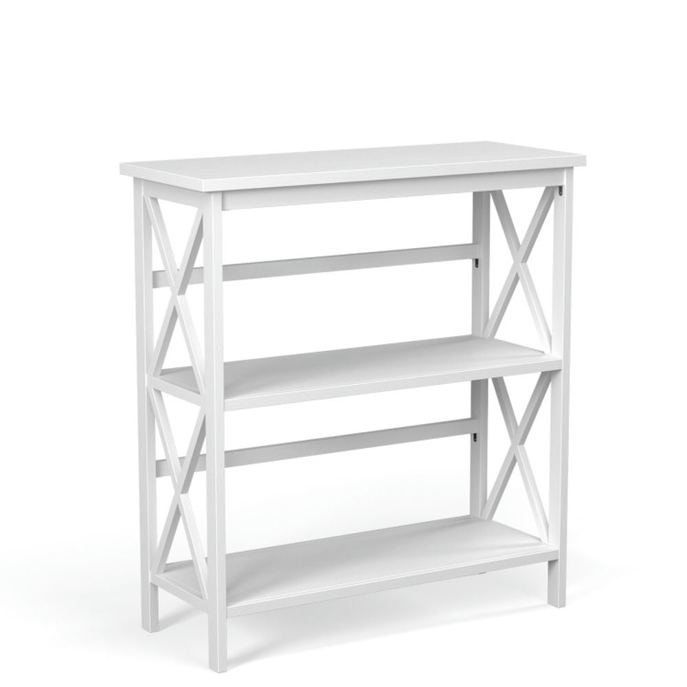 Finihen 3-Tier Wooden Bookshelf, Multi-Functional X-Design Etagere Storage Bookcase, White Finihen 3-Tier Wooden Bookshelf, Multi-Functional X-Design Etagere Storage Bookcase, White
