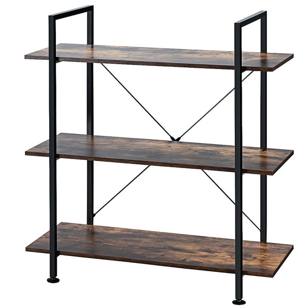 Finihen 3-Tiers Industrial Bookshelf, Bookcase with Metal Frame for Home Office, Brown Finihen 3-Tiers Industrial Bookshelf, Bookcase with Metal Frame for Home Office, Brown