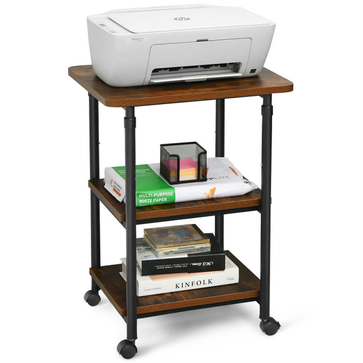 Finihen 3-tier Adjustable Printer Stand with 360° Swivel Casters, Laptop Workstation for Laptops, Books, Tablets, and Art, Brown Finihen 3-tier Adjustable Printer Stand with 360° Swivel Casters, Laptop Workstation for Laptops, Books, Tablets, and Art, Brown