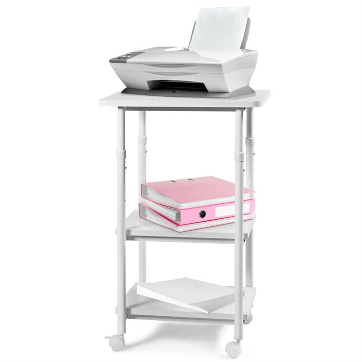 Demi Bonn 3-tier Adjustable Printer Stand with 360° Swivel Casters, Laptop Workstation for Laptops, Books, Tablets, and Art, White