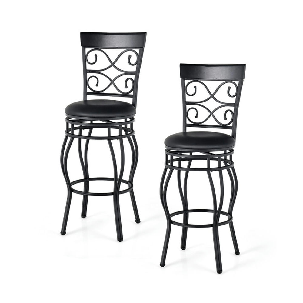 Finihen 30" 2 Pieces 360 Degree Swivel Bar Stools with Leather Padded Seat, Modern Dining Chair with Backrests, Black Finihen 30" 2 Pieces 360 Degree Swivel Bar Stools with Leather Padded Seat, Modern Dining Chair with Backrests, Black