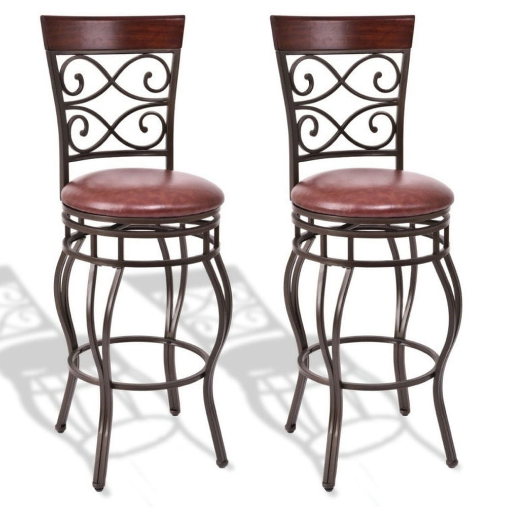Finihen 30" 2 Pieces 360 Degree Swivel Bar Stools with Leather Padded Seat, Modern Dining Chair with Backrests, Brown Finihen 30" 2 Pieces 360 Degree Swivel Bar Stools with Leather Padded Seat, Modern Dining Chair with Backrests, Brown