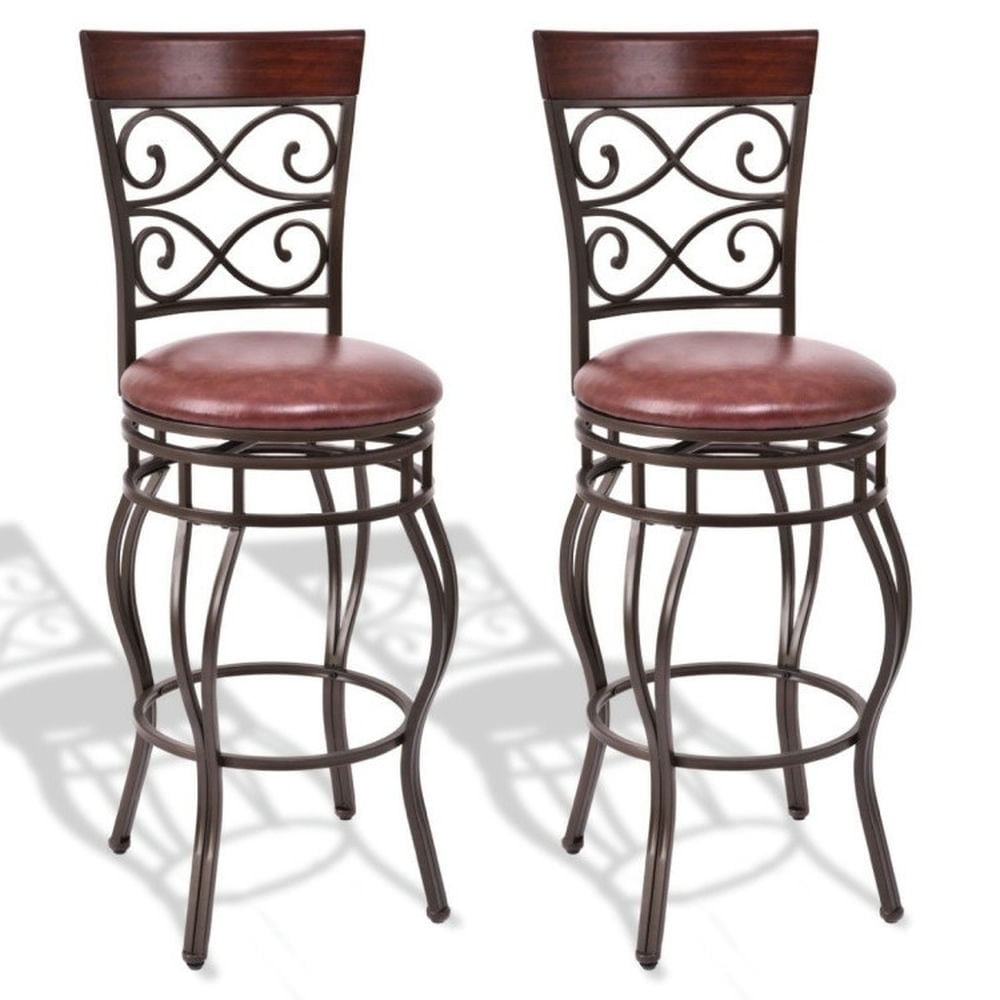 Demi Bonn 30" 2 Pieces 360 Degree Swivel Bar Stools with Leather Padded Seat, Modern Dining Chair with Backrests, Brown