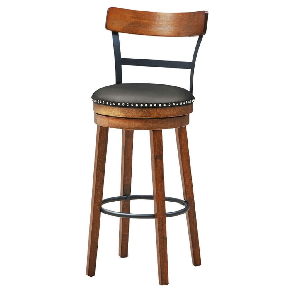 Finihen 30.5" 360-Degree Bar Swivel Stools with Leather Padded, Wood Dining Chair with Backrests, Brown Finihen 30.5" 360-Degree Bar Swivel Stools with Leather Padded, Wood Dining Chair with Backrests, Brown