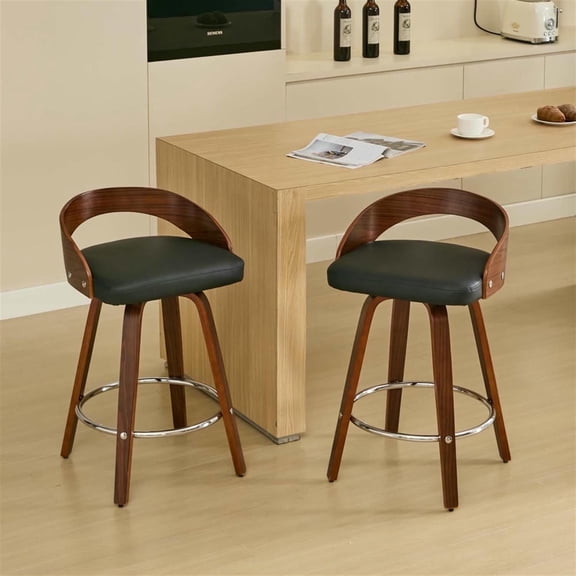 Demi Bonn 30" Counter Height Bar Stools Set of 2, Upholstered Swivel Barstools with Back, Kitchen Island Countertop Chairs for Dining Room, Black