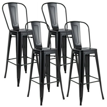 Finihen 30" Height Set of 4 High Back Metal Industrial Bar Stools, Modern Dining Chair with Backrests, Black