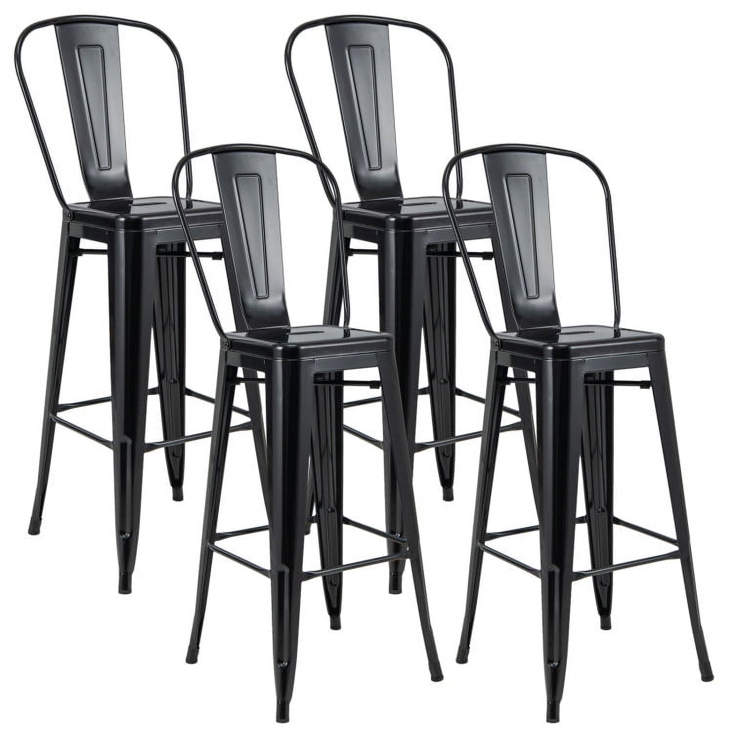 Demi Bonn 30" Height Set of 4 High Back Metaldustrial Bar Stools, Modern Dining Chair with Backrests, Black