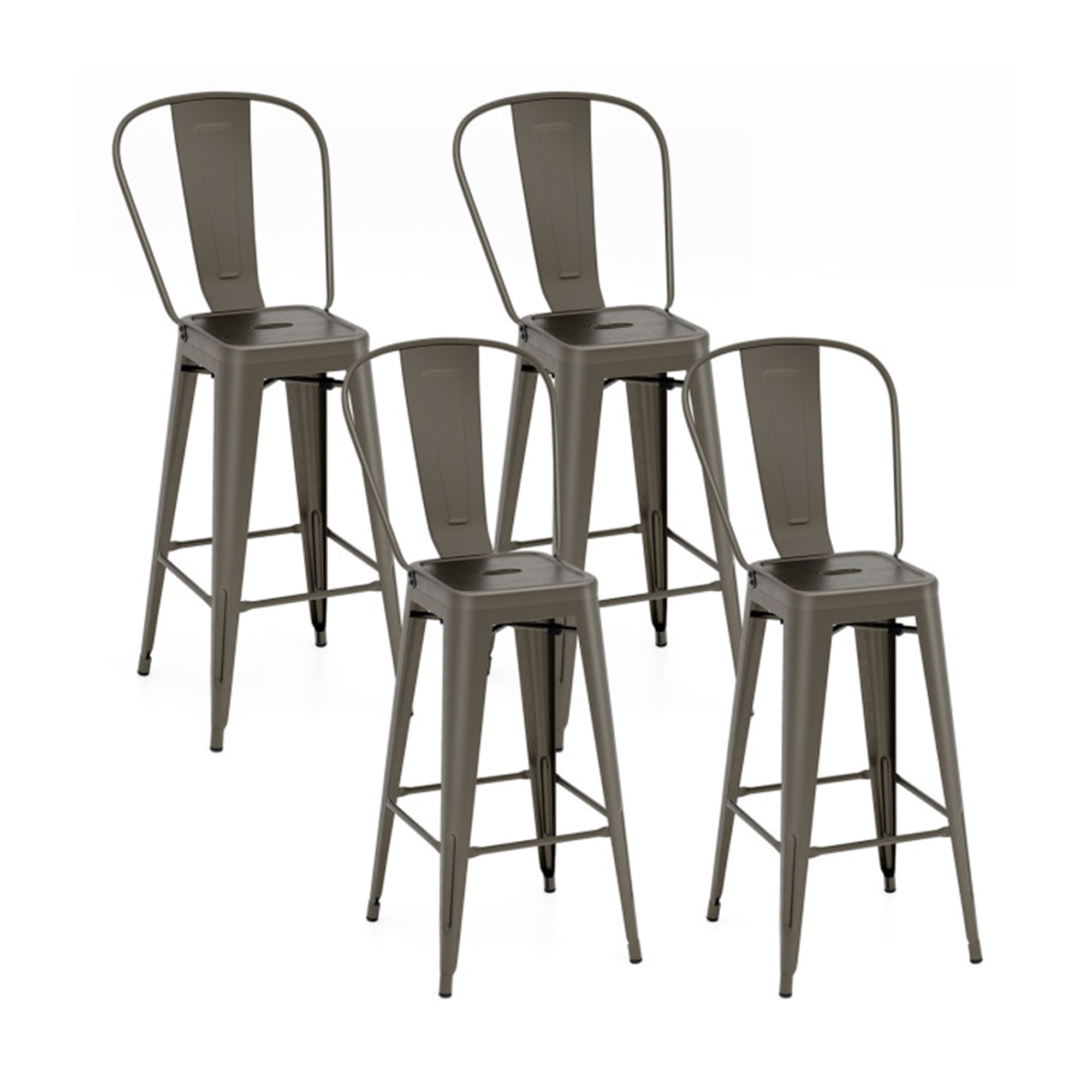Demi Bonn 30" Height Set of 4 High Back Metaldustrial Bar Stools, Modern Dining Chair with Backrests, Brown