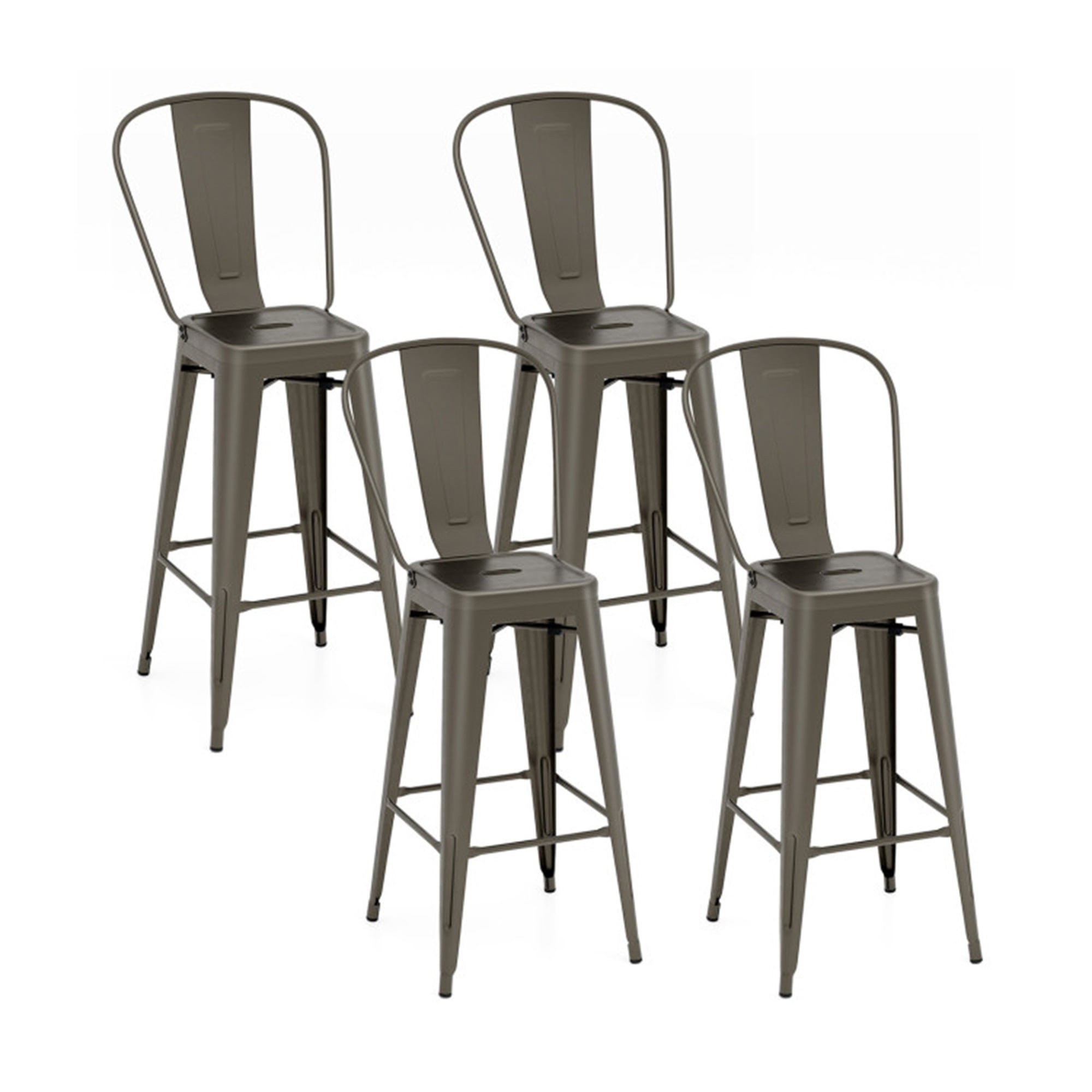 Finihen 30" Height Set of 4 High Back Metal Industrial Bar Stools, Modern Dining Chair with Backrests, Brown Finihen 30" Height Set of 4 High Back Metal Industrial Bar Stools, Modern Dining Chair with Backrests, Brown