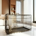 thumbnail image 1 of Finihen 30" Medium Dog Cage with Divider and Plastic Leak-Proof Pan Tray, Double Door Folding Metal Wire Dog Crate for Indoor, Outdoor, and Travel, Black, 1 of 12