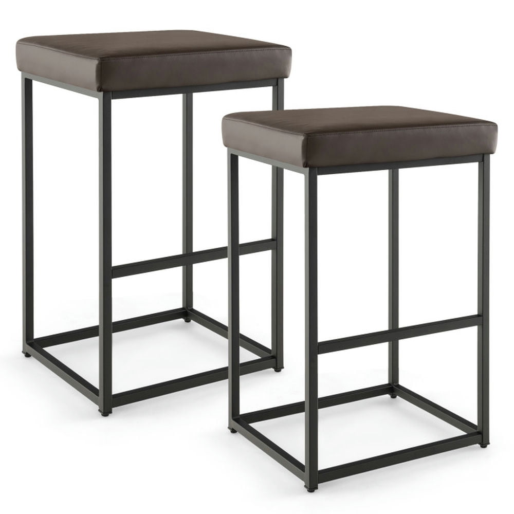 Finihen 30" Set of 2 Barstools with PU Leather Cover, Modern Kitchen Dining Chair, Brown Finihen 30" Set of 2 Barstools with PU Leather Cover, Modern Kitchen Dining Chair, Brown