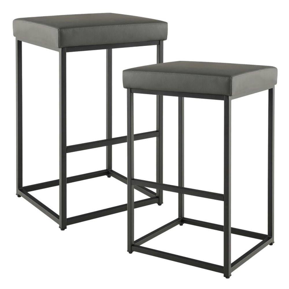 Finihen 30" Set of 2 Barstools with PU Leather Cover, Modern Kitchen Dining Chair, Gray Finihen 30" Set of 2 Barstools with PU Leather Cover, Modern Kitchen Dining Chair, Gray
