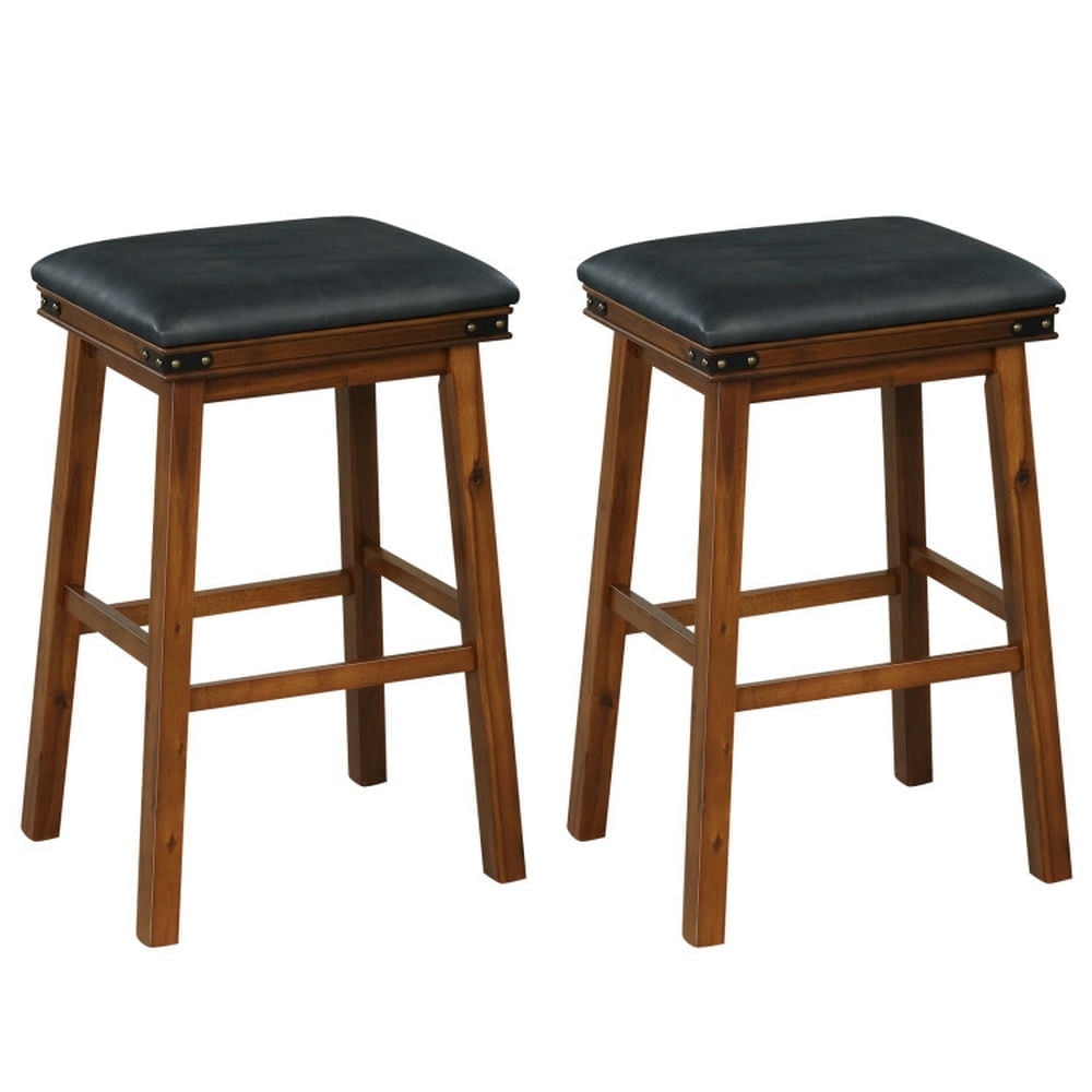 Demi Bonn 30" Set of 2 Rubber Wood Bar Stool, Modern Kitchen Dining Chair, Brown