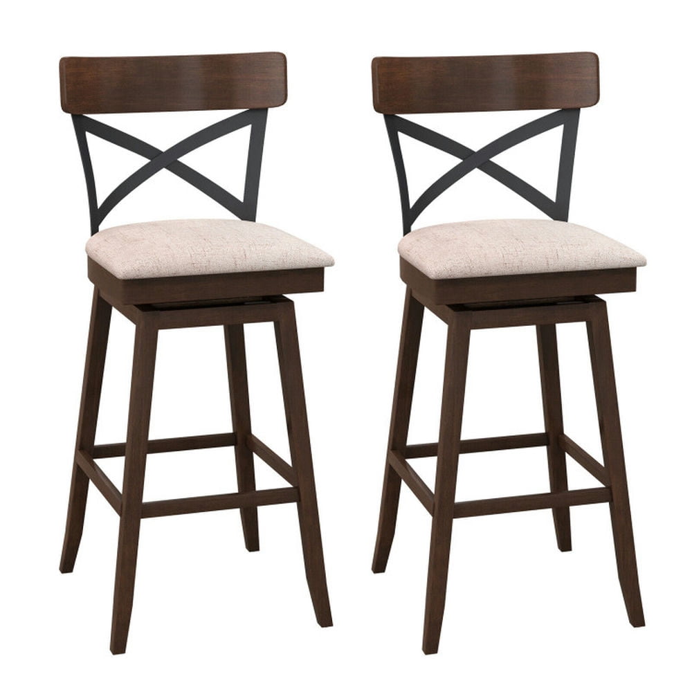 Finihen 30" Set of 2 Wooden Swivel Bar Stools with Cushioned Seat and Open X Back, Modern Dining Chair, Beige Finihen 30" Set of 2 Wooden Swivel Bar Stools with Cushioned Seat and Open X Back, Modern Dining Chair, Beige