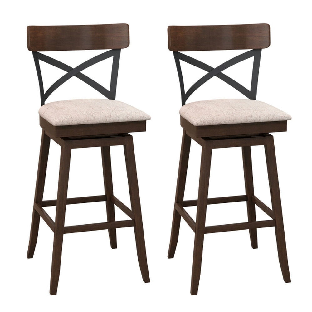 Demi Bonn 30" Set of 2 Wooden Swivel Bar Stools with Cushioned Seat and Open X Back, Modern Dining Chair, Beige
