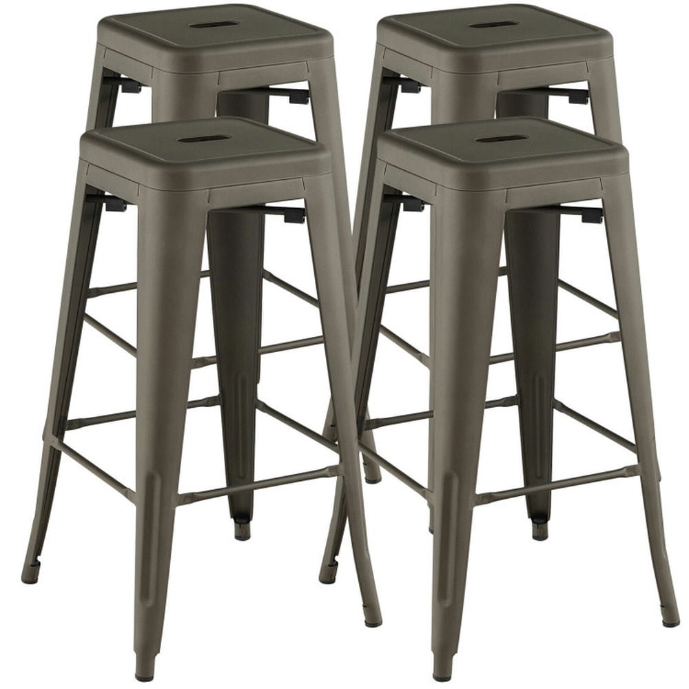 Finihen 30" Set of 4 Bar Stools with Square Seat and Handling Hole, Modern Dining Chair, Brown Finihen 30" Set of 4 Bar Stools with Square Seat and Handling Hole, Modern Dining Chair, Brown