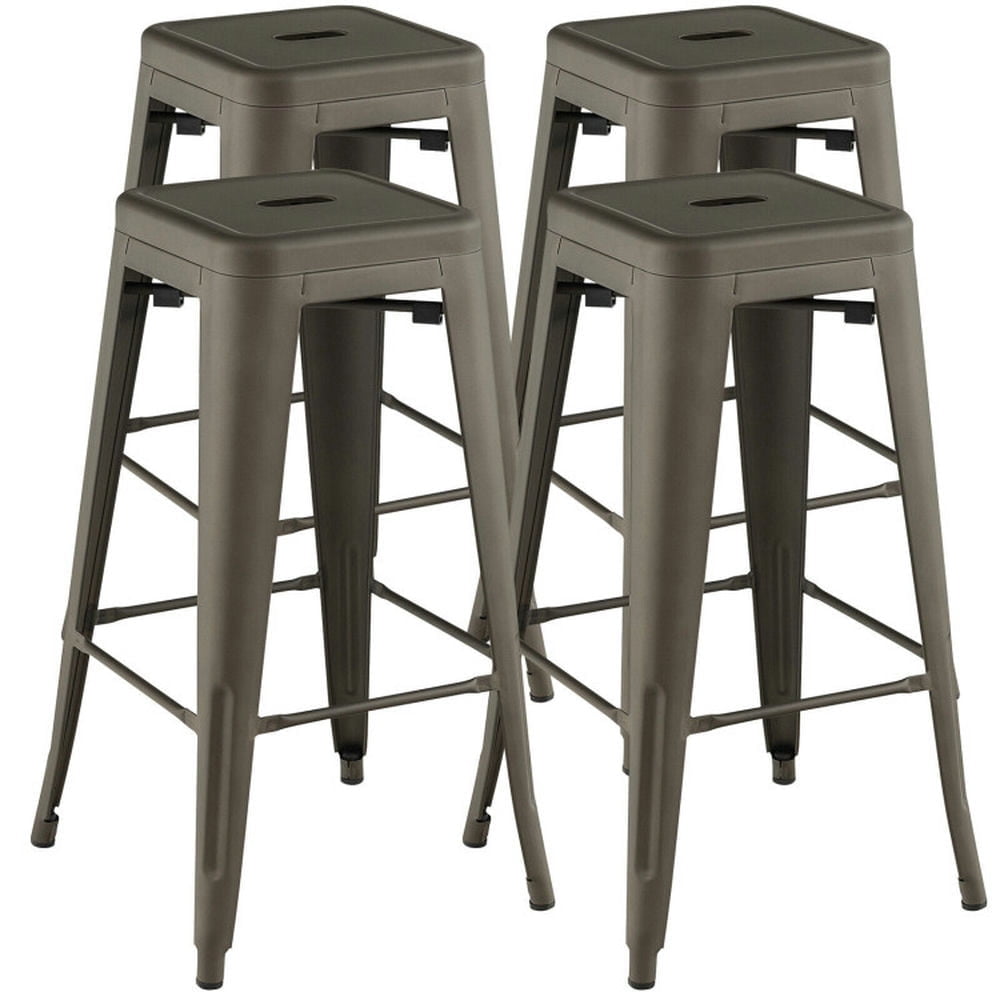 Demi Bonn 30" Set of 4 Bar Stools with Square Seat and Handling Hole, Modern Dining Chair, Brown