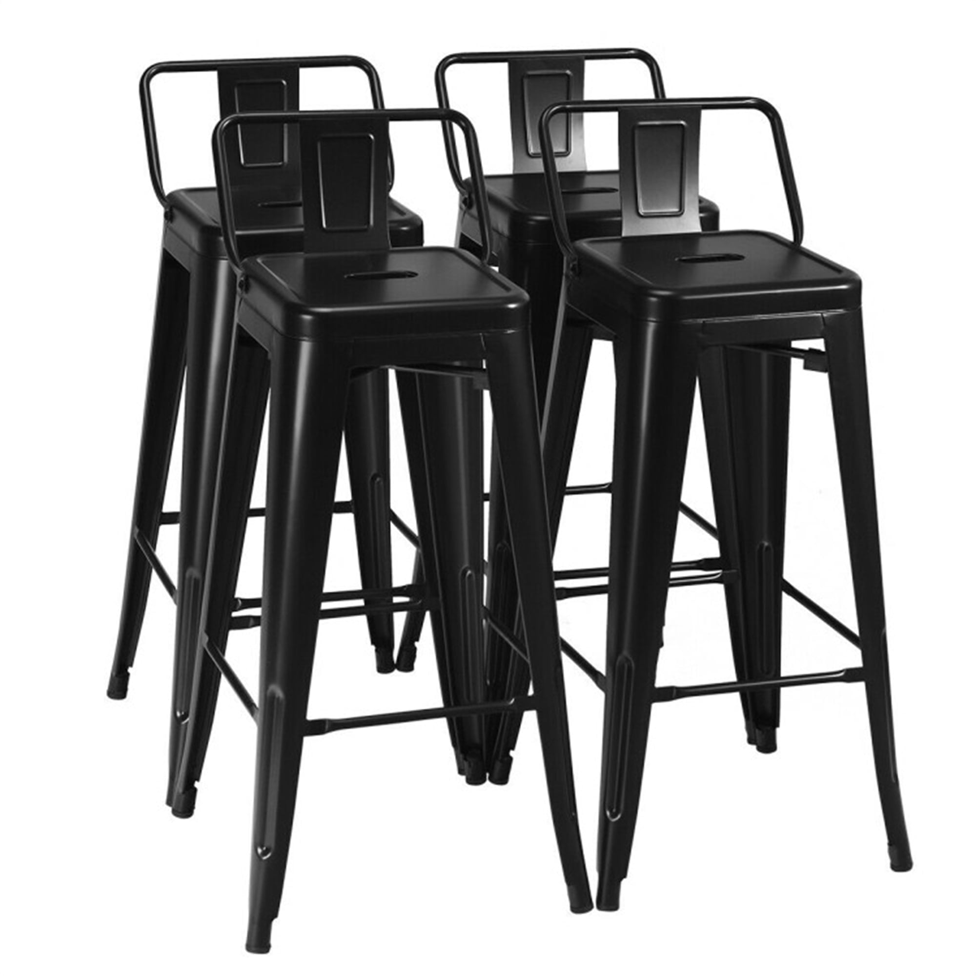 Demi Bonn 30" Set of 4 Metal Counter Height Barstools with Low Back and Rubber Feet, Modern Dining Chair, Black