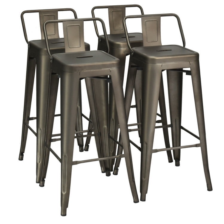 Demi Bonn 30" Set of 4 Metal Counter Height Barstools with Low Back and Rubber Feet, Modern Dining Chair, Brown