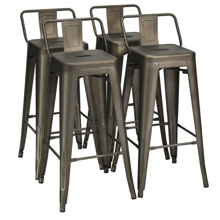 Finihen 30" Set of 4 Metal Counter Height Barstools with Low Back and Rubber Feet, Modern Dining Chair, Brown Finihen 30" Set of 4 Metal Counter Height Barstools with Low Back and Rubber Feet, Modern Dining Chair, Brown