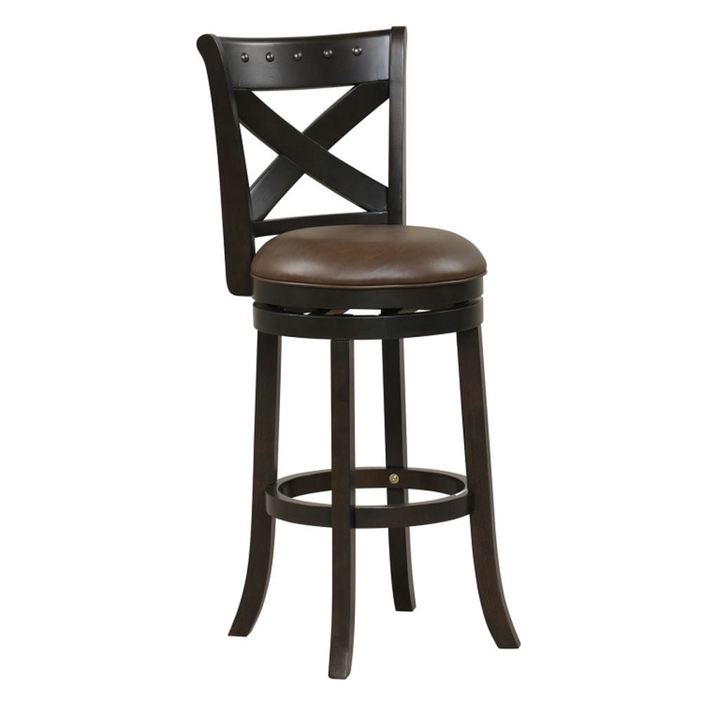 Finihen 30" Swivel Bar Stool with Curved Backrest PU Leather Seat and Footrest, Modern Kitchen Dining Chair, Brown Finihen 30" Swivel Bar Stool with Curved Backrest PU Leather Seat and Footrest, Modern Kitchen Dining Chair, Brown