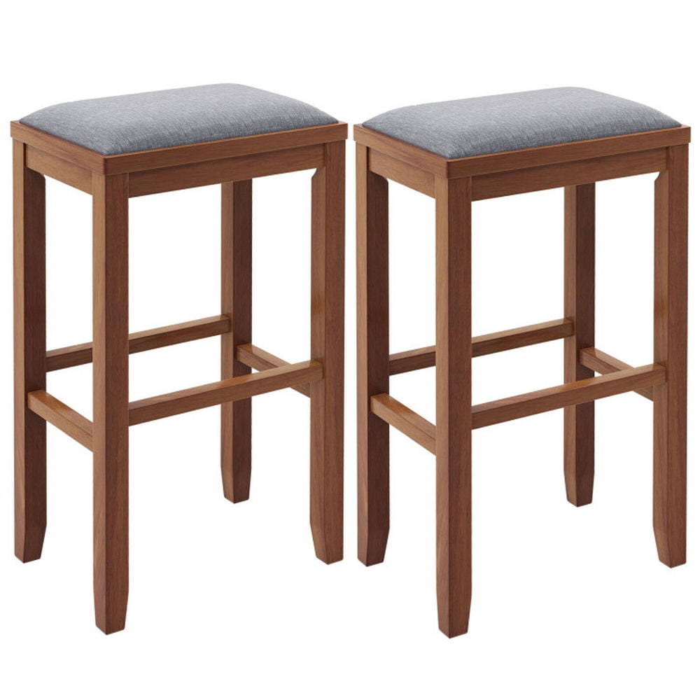 Finihen 31" 2 Pieces Upholstered Bar Stool Set with Solid Rubber Wood Frame and Footrest, Modern Dining Chair, Brown Finihen 31" 2 Pieces Upholstered Bar Stool Set with Solid Rubber Wood Frame and Footrest, Modern Dining Chair, Brown