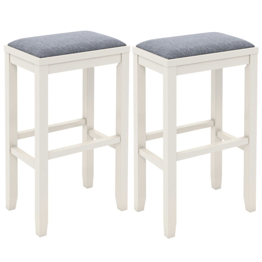 Finihen 31" 2 Pieces Upholstered Bar Stool Set with Solid Rubber Wood Frame and Footrest, Modern Dining Chair, White Finihen 31" 2 Pieces Upholstered Bar Stool Set with Solid Rubber Wood Frame and Footrest, Modern Dining Chair, White