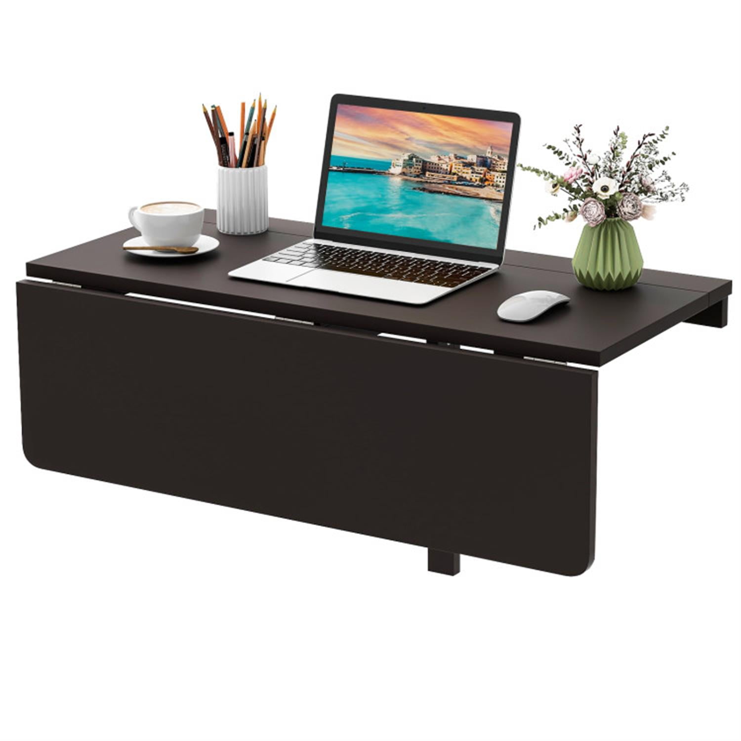 Finihen 31.5" Wall Mounted Folding Table for Small Spaces, Laptop Workstation Desk for Laptops, Books, Tablets, and Art, Brown Finihen 31.5" Wall Mounted Folding Table for Small Spaces, Laptop Workstation Desk for Laptops, Books, Tablets, and Art, Brown