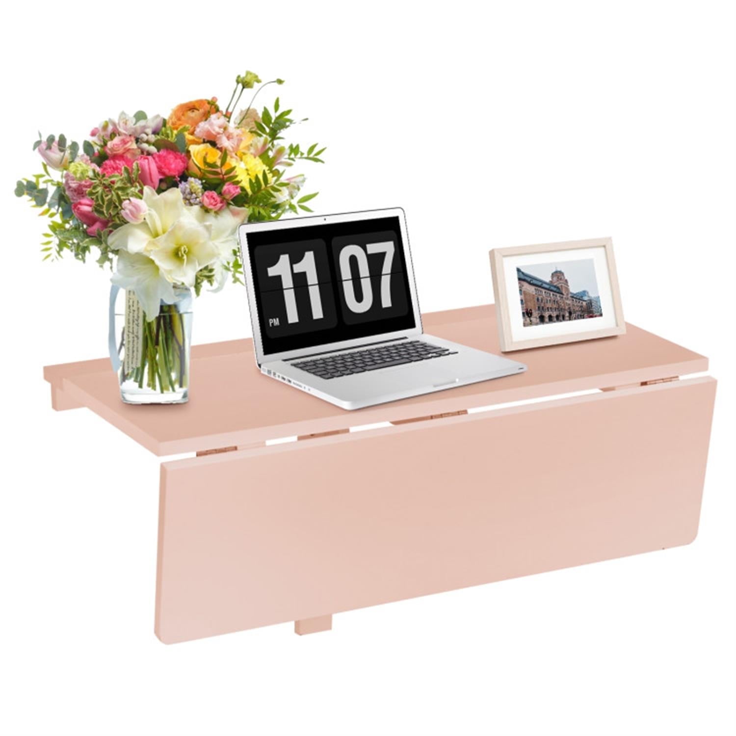 Demi Bonn 31.5" Wall Mounted Folding Table for Small Spaces, Laptop Workstation Desk for Laptops, Books, Tablets, and Art, Pink