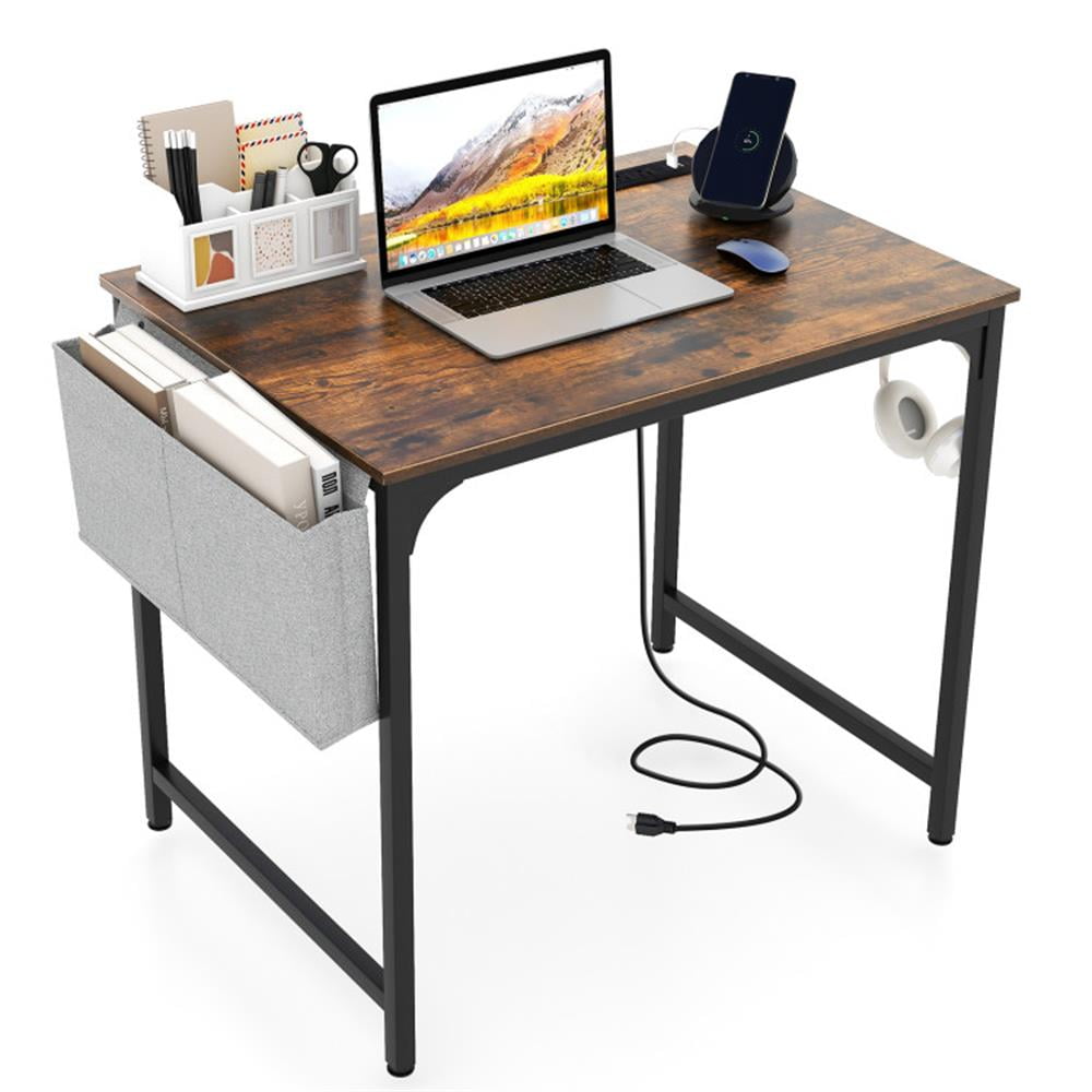 Finihen 32" Computer Desk Small Home Office Desk with Charging Station, Study Writing Table, Brown Finihen 32" Computer Desk Small Home Office Desk with Charging Station, Study Writing Table, Brown