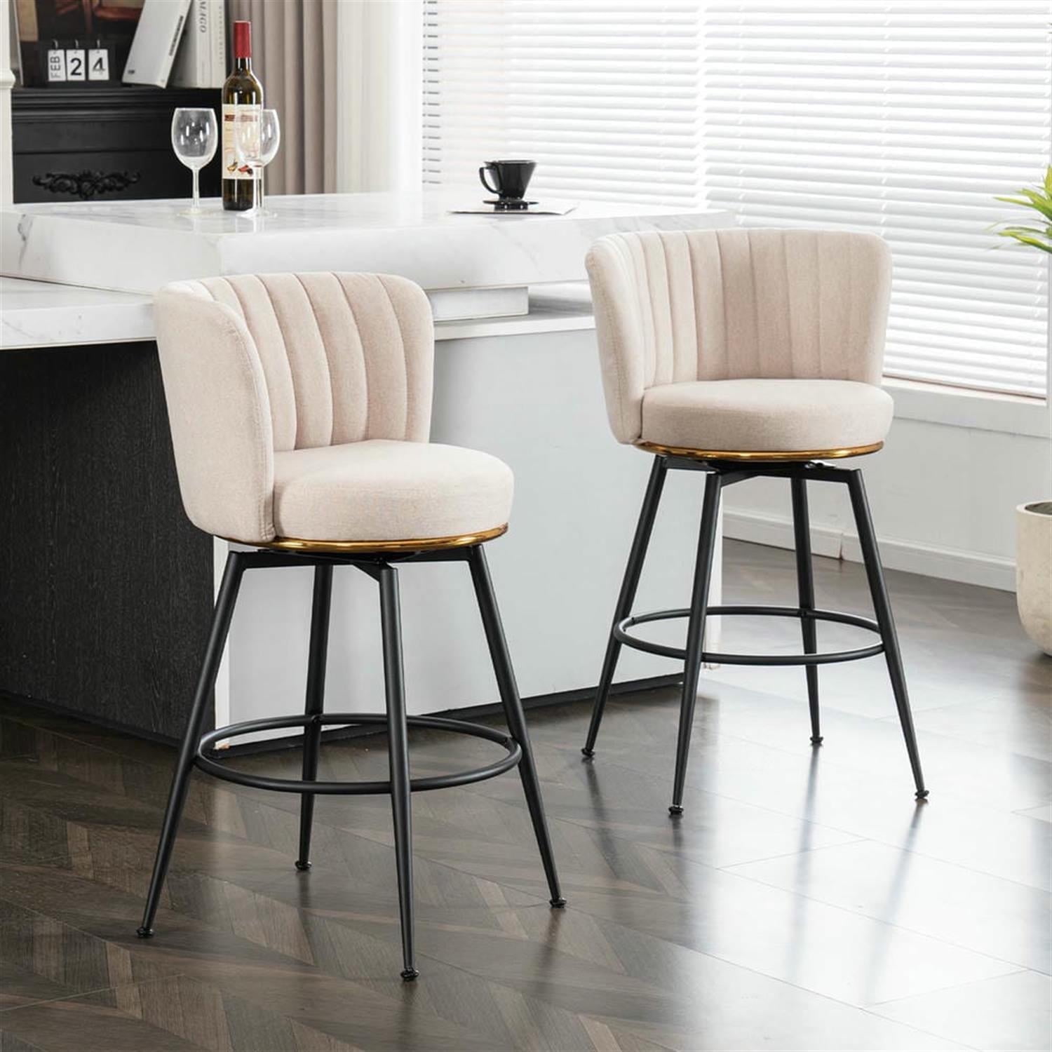 Demi Bonn 33" Counter Height Bar Stools Set of 2, Swivel Barstools with Back, Kitchen Island Countertop Chairs for Dining Room, Beige