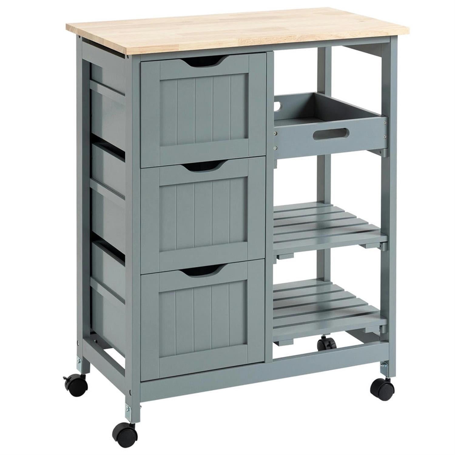 Demi Bonn 33" Kitchen Island Cart on Wheels with Storage, Rolling Dining Room Serving Utility Carts Mobile Movable with Wood Top and Drawer, Gray