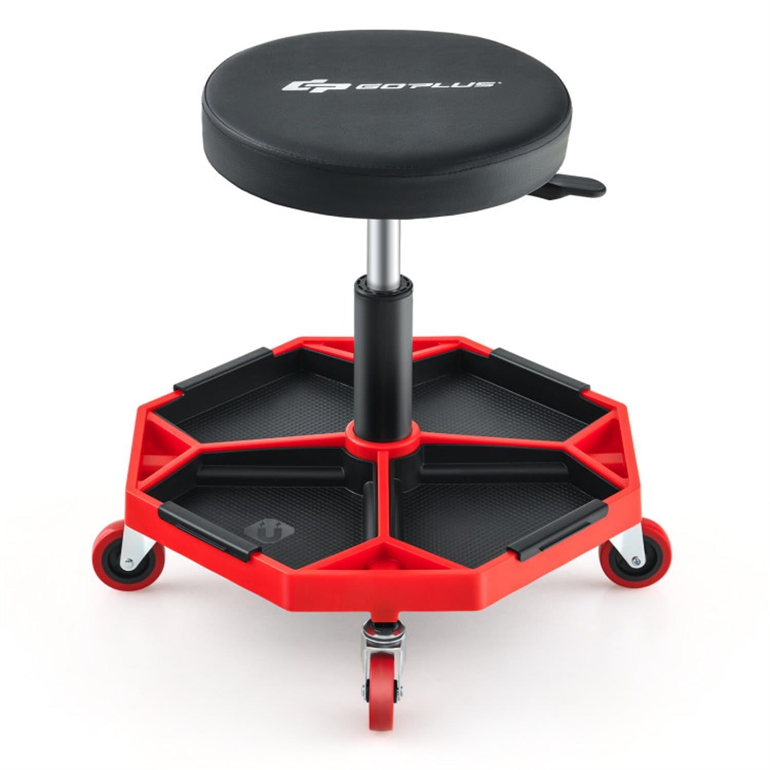 Demi Bonn 330S Capacity Pneumatic Rolling Mechanic Stool with Padded Seat, Mechanic Stool for Garage, Shop, Auto Repair, Red