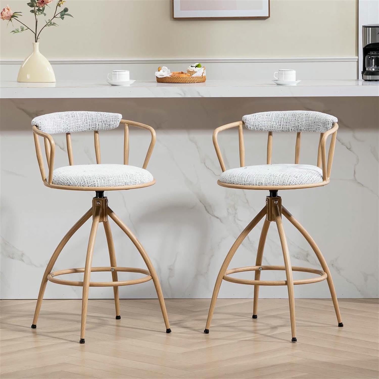 Demi Bonn 34" Counter Height Bar Stools Set of 2, Fabric Cover Swivel Barstools with Back, Kitchen Island Countertop Chairs for Dining Room, Beige