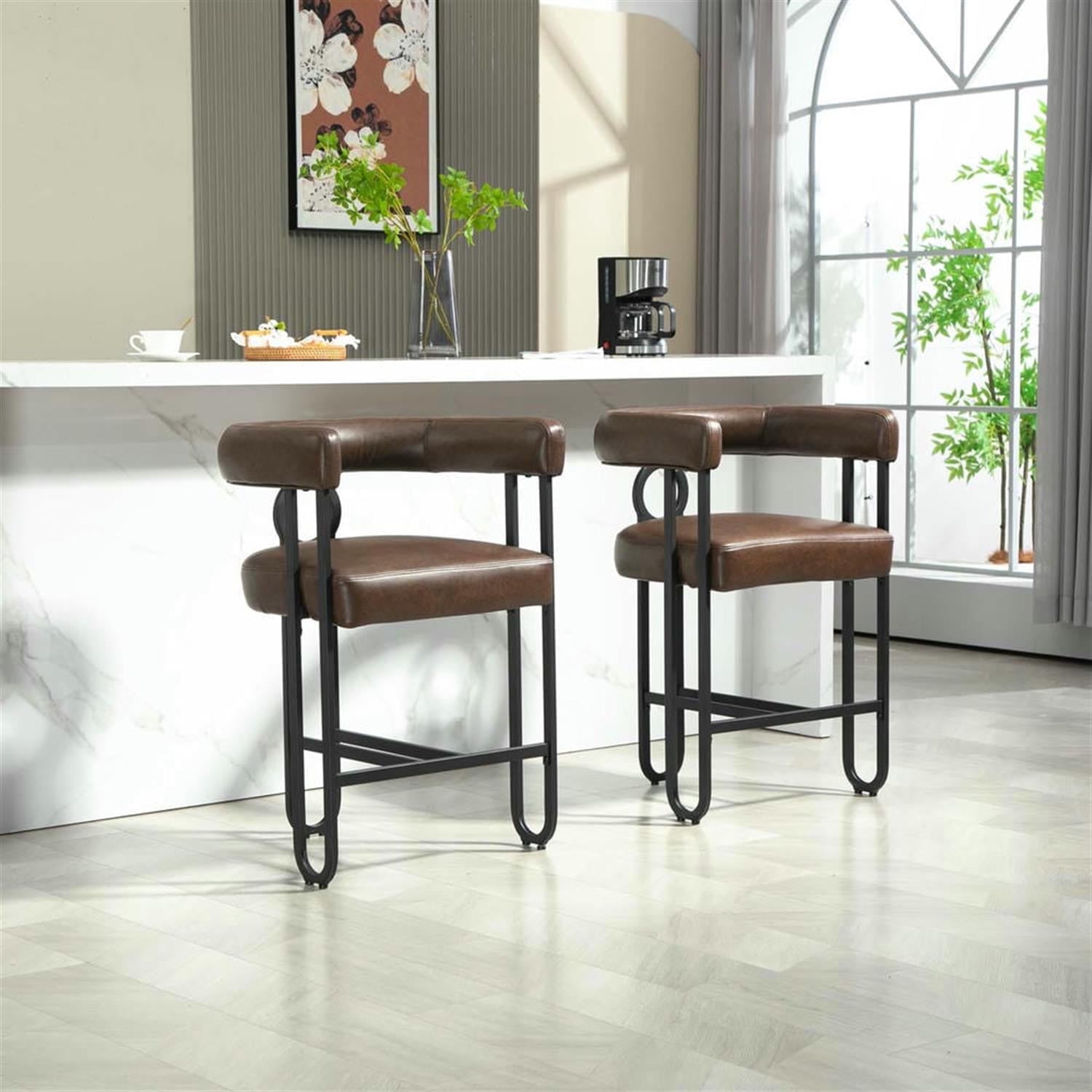 Demi Bonn 34" Counter Height Bar Stools Set of 2, Upholstered Barstools with Back, Kitchen Island Countertop Chairs for Dining Room, Dark Brown