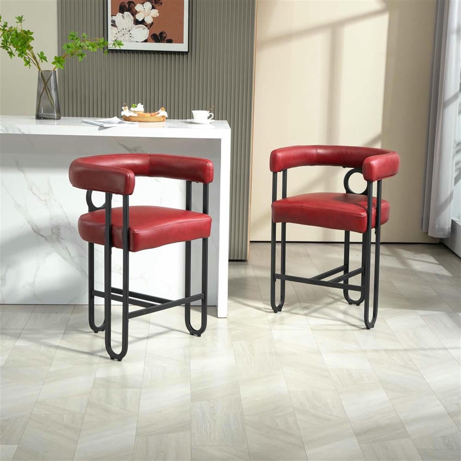 Demi Bonn 34" Counter Height Bar Stools Set of 2, Upholstered Barstools with Back, Kitchen Island Countertop Chairs for Dining Room, Red