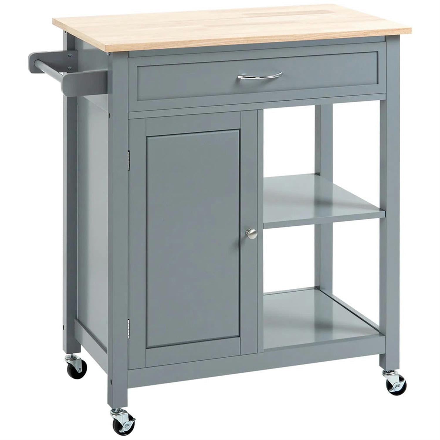Demi Bonn 34" Kitchen Island Cart on Wheels with Storage Shelf, Rolling Dining Room Serving Utility Carts Mobile Movable with Wood Top and Drawer, Gray