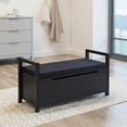 thumbnail image 1 of Demi Bonn 34" Storage Bench with Cushion, Lift-Top Toy Storage Organizer Trunk with 2 Safety Hinges, Wood Storage Box Chest for Bedroom, Entryway, Living Room, Black, 1 of 7