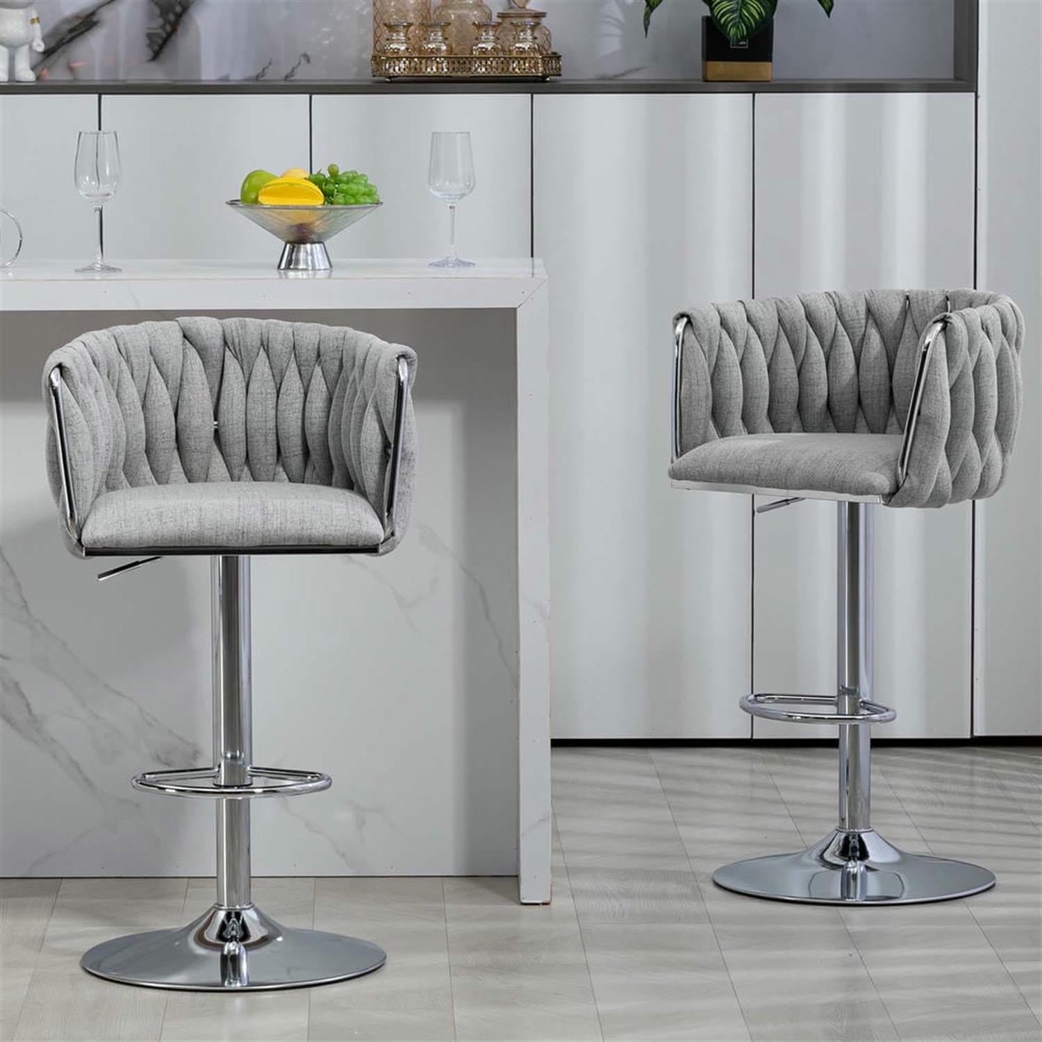 Demi Bonn 35" Adjustable Counter Height Bar Stools Set of 2, Fabric Cover Swivel Barstools with Back, Kitchen Island Countertop Chairs for Dining Room, Gray