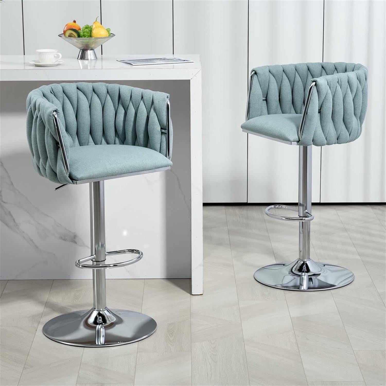 Demi Bonn 35" Adjustable Counter Height Bar Stools Set of 2, Fabric Cover Swivel Barstools with Woven Back, Kitchen Island Countertop Chairs for Dining Room, Blue