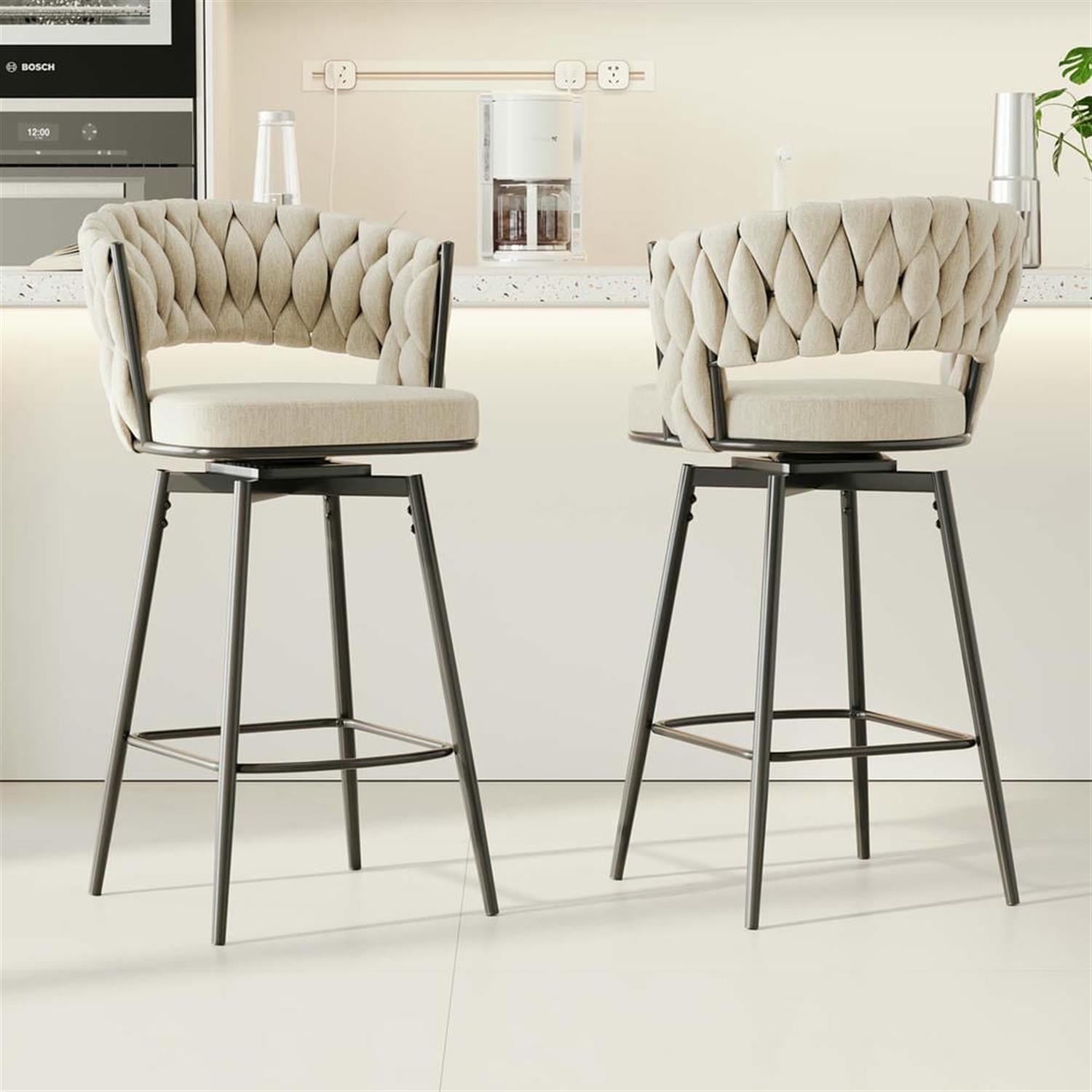 Demi Bonn 35" Counter Height Bar Stools Set of 2, Swivel Barstools with Soft Cushioned Back, Kitchen Island Countertop Chairs for Dining Room, Beige