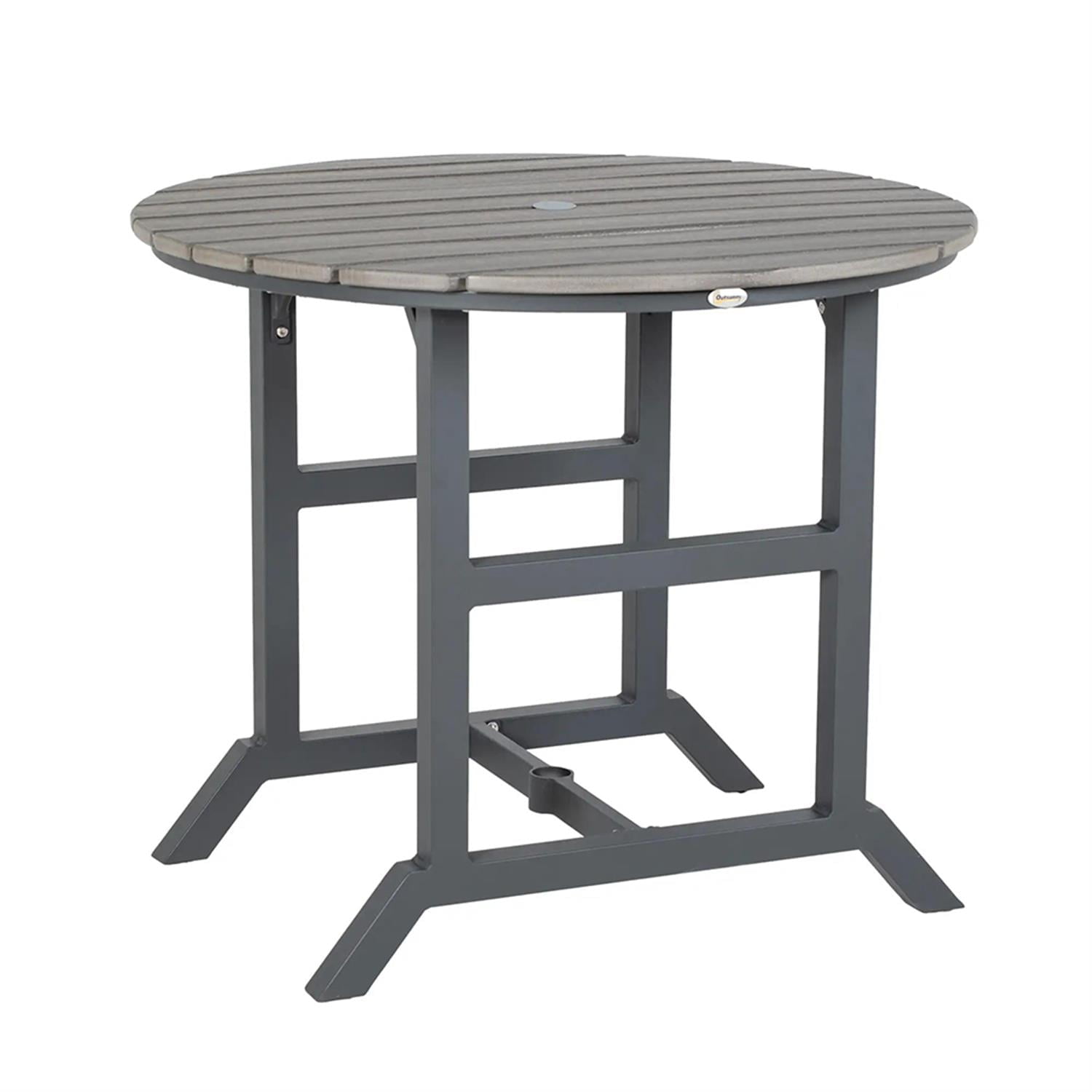 Demi Bonn 35" Outdoor Bistro Tables with Umbrella Hole, Aluminum Frame Round Patio Table, Garden Dining Table for Backyard, Lawn, Balcony, Porch, Gray