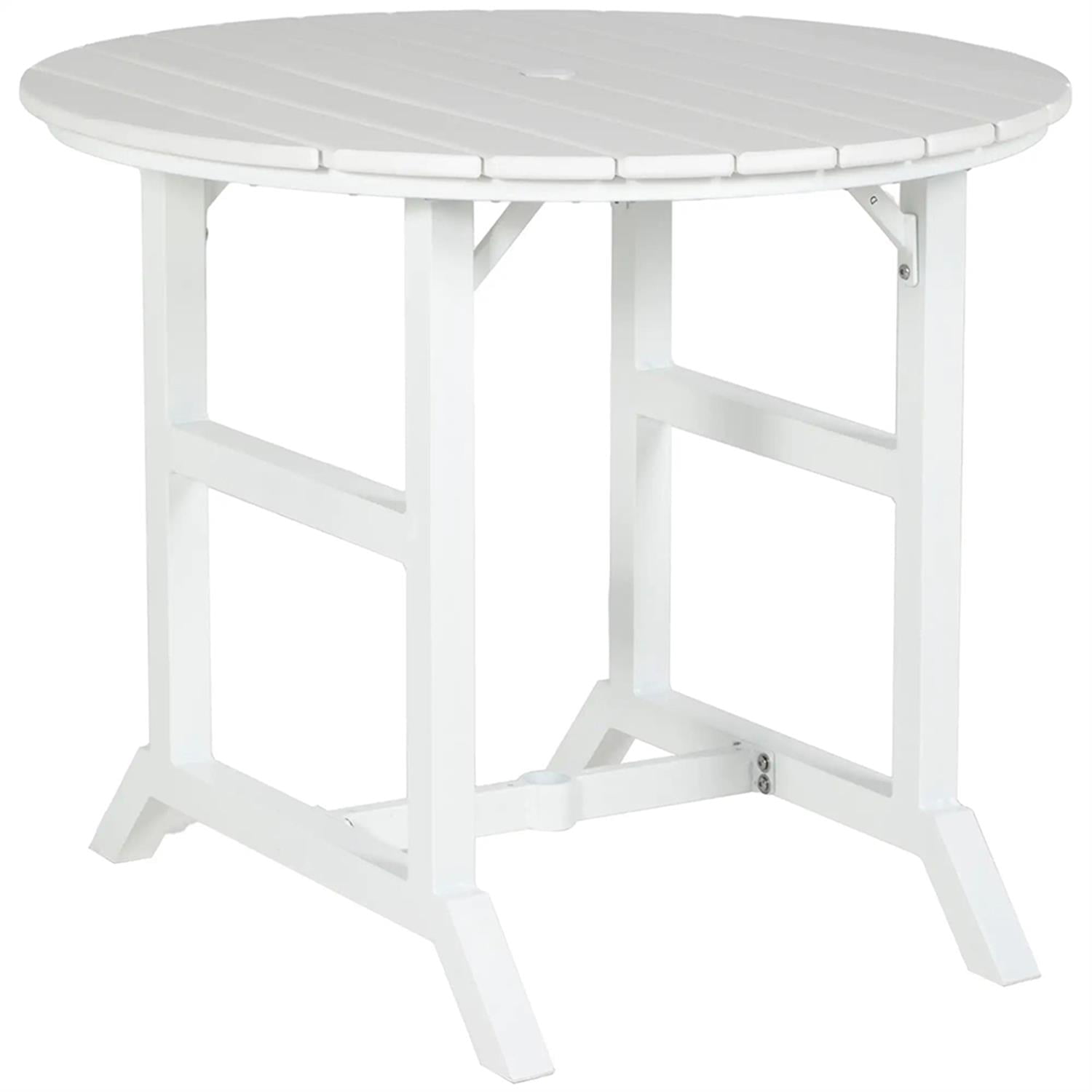 Demi Bonn 35" Outdoor Bistro Tables with Umbrella Hole, Aluminum Frame Round Patio Table, Garden Dining Table for Backyard, Lawn, Balcony, Porch, White