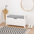 thumbnail image 1 of Demi Bonn 35" Storage Bench with Cushion, Lift-Top Toy Storage Organizer Trunk with 2 Safety Hinges, Wood Storage Box Chest for Bedroom, Entryway, Living Room, White, 1 of 9
