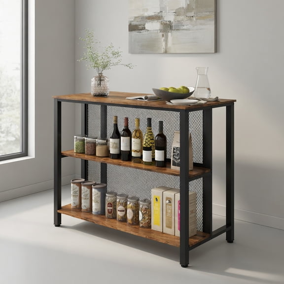 Demi Bonn 36" 3-Tier Bar Table with Storage Metal Frame Adjustable Foot Pads for Kitchen, Dining Room, Dinette, Breakfast Nook, Brown