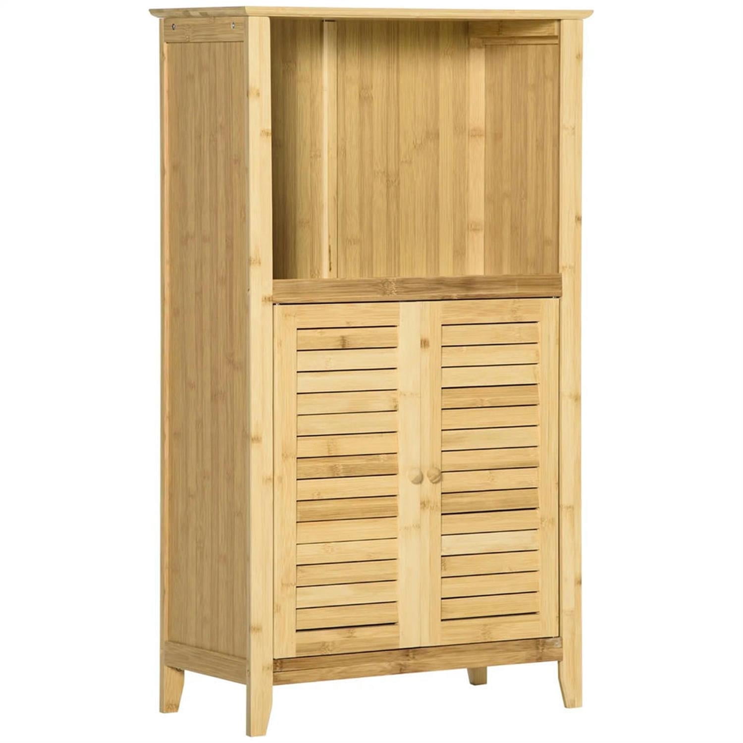Demi Bonn 36" Bamboo Bathroom Floor Cabinet, Freestanding Bathroom Storage Cabinet with Shelf and Doors, for Living room, Entryway, Kitchen, Brown